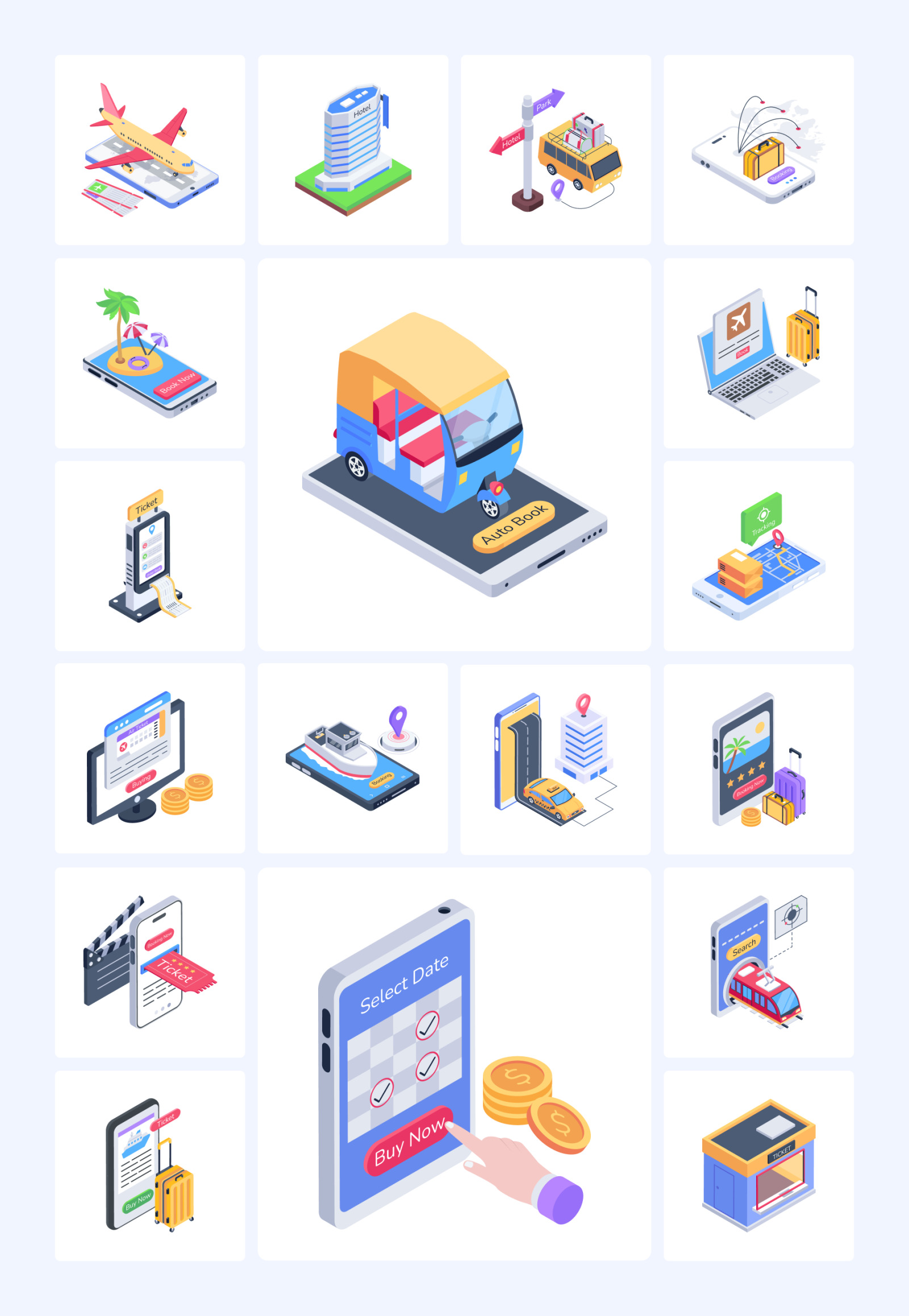 Booking Isometric Icons Booking Isometric Icons
