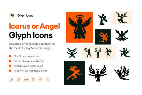 Icarus or Angel Icons - Glyph icons