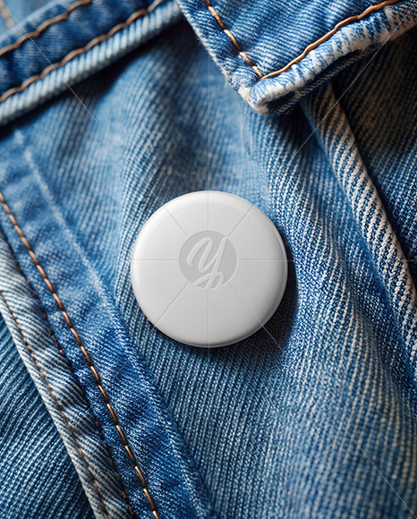 Round Button Pin on a Denim Jacket Mockup