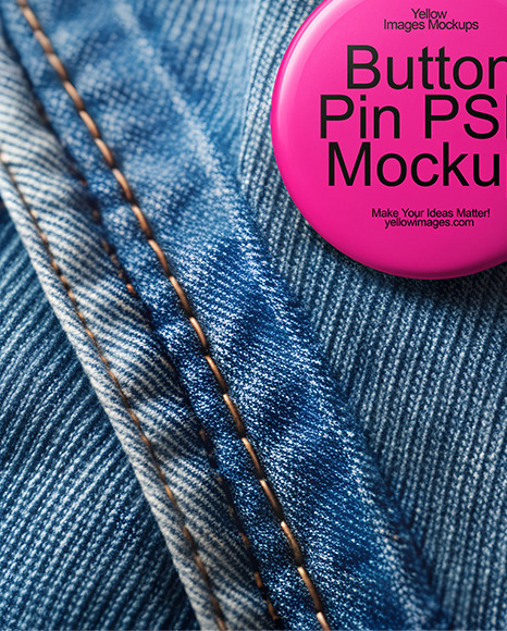 Round Button Pin on a Denim Jacket Mockup