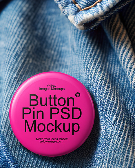 Round Button Pin on a Denim Jacket Mockup