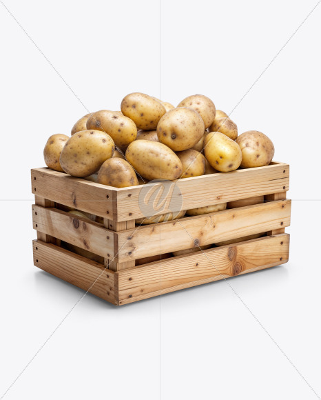 Wooden Crate Filled with Fresh New Potatoes Mockup