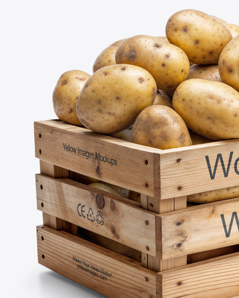 Wooden Crate Filled with Fresh New Potatoes Mockup