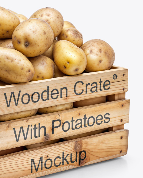 Wooden Crate Filled with Fresh New Potatoes Mockup