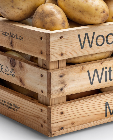 Wooden Crate Filled with Fresh New Potatoes Mockup