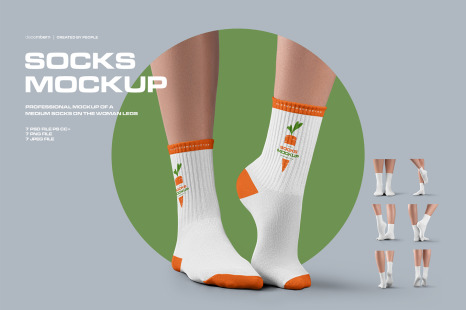 7 Mockups Medium Socks on the Woman Legs - Pairing