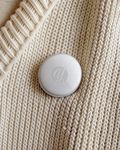 Round Pin-Back Button on a Wool Sweater Mockup