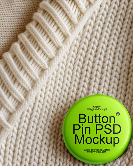 Round Pin-Back Button on a Wool Sweater Mockup