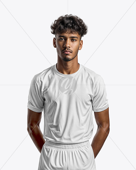 A Soccer Player Wearing a Crew Neck Jersey and Shorts Mockup