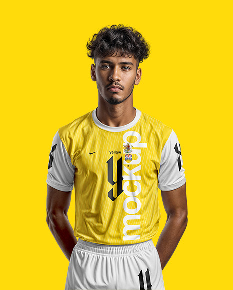 A Soccer Player Wearing a Crew Neck Jersey and Shorts Mockup