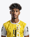 A Soccer Player Wearing a Crew Neck Jersey and Shorts Mockup