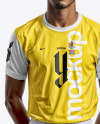 A Soccer Player Wearing a Crew Neck Jersey and Shorts Mockup