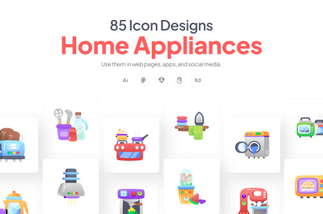 Animated Home Appliances Icons - Flat animation