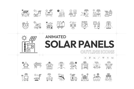 Animated Solar Panels Icons - Renewable energy