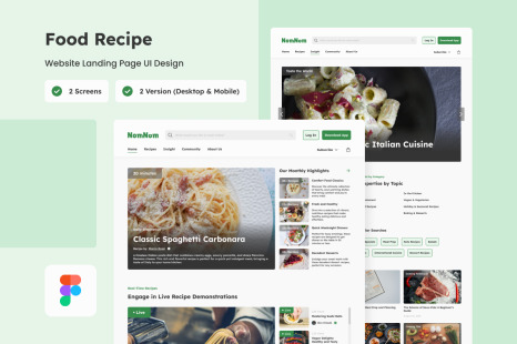 NomNom - Food Recipe Landing Page - UX & UI Kits