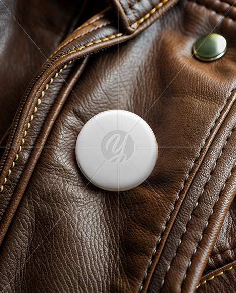 Pin-Back Button on a Brown Leather Jacket Mockup