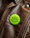 Pin-Back Button on a Brown Leather Jacket Mockup