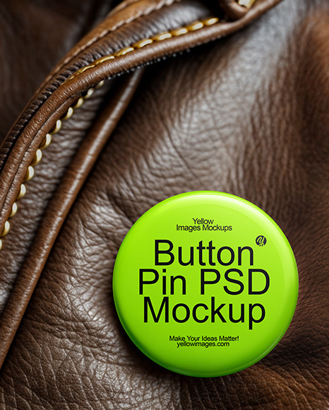 Pin-Back Button on a Brown Leather Jacket Mockup