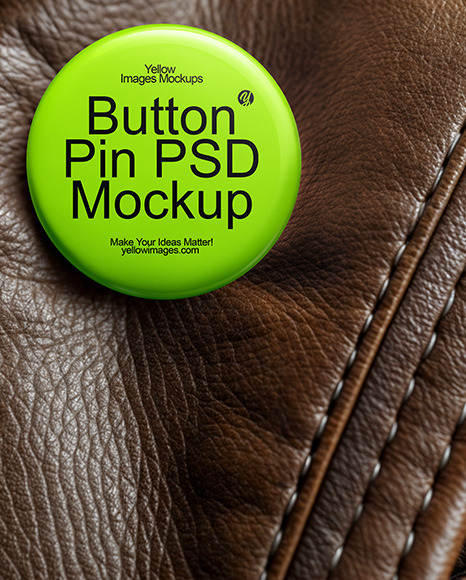 Pin-Back Button on a Brown Leather Jacket Mockup