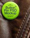 Pin-Back Button on a Brown Leather Jacket Mockup