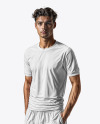 A Young Portugal Man Wearing Crew Neck Soccer Jersey and Shorts Mockup