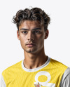 A Young Portugal Man Wearing Crew Neck Soccer Jersey and Shorts Mockup
