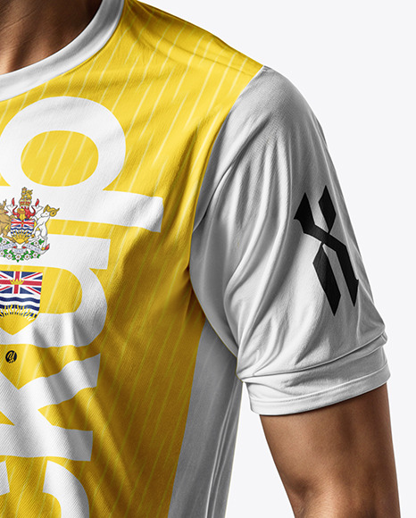 A Young Portugal Man Wearing Crew Neck Soccer Jersey and Shorts Mockup