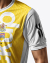 A Young Portugal Man Wearing Crew Neck Soccer Jersey and Shorts Mockup