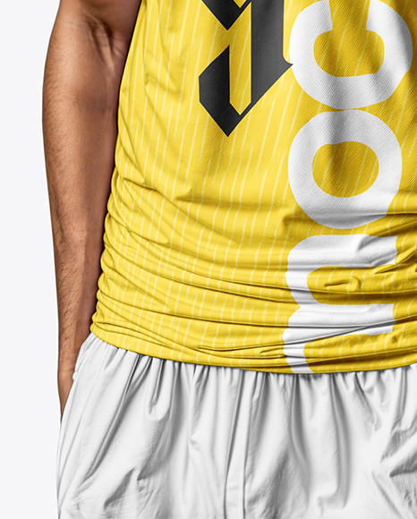 A Young Portugal Man Wearing Crew Neck Soccer Jersey and Shorts Mockup