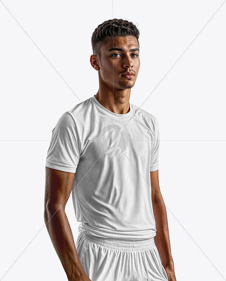 A Soccer Player Wearing a Crew Neck Jersey and Shorts Mockup