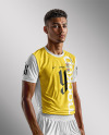A Soccer Player Wearing a Crew Neck Jersey and Shorts Mockup