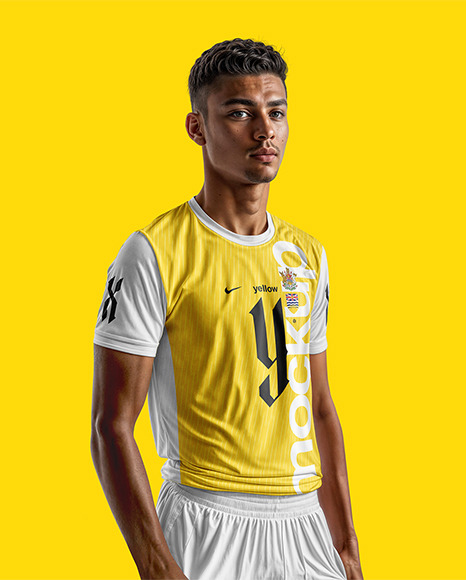 A Soccer Player Wearing a Crew Neck Jersey and Shorts Mockup