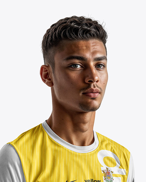 A Soccer Player Wearing a Crew Neck Jersey and Shorts Mockup