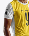 A Soccer Player Wearing a Crew Neck Jersey and Shorts Mockup