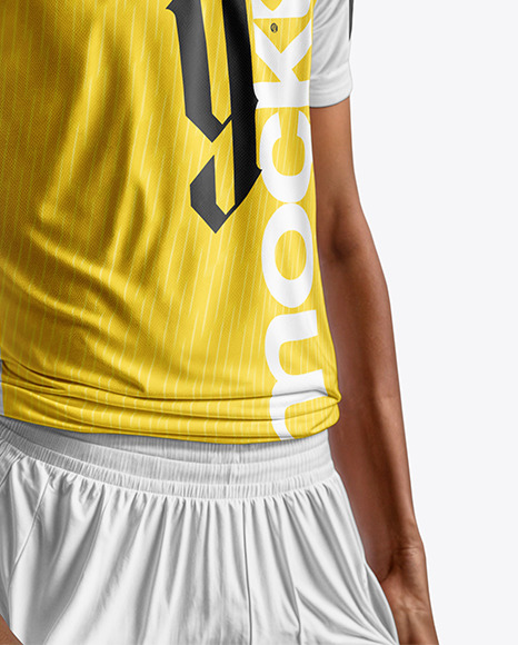 A Soccer Player Wearing a Crew Neck Jersey and Shorts Mockup