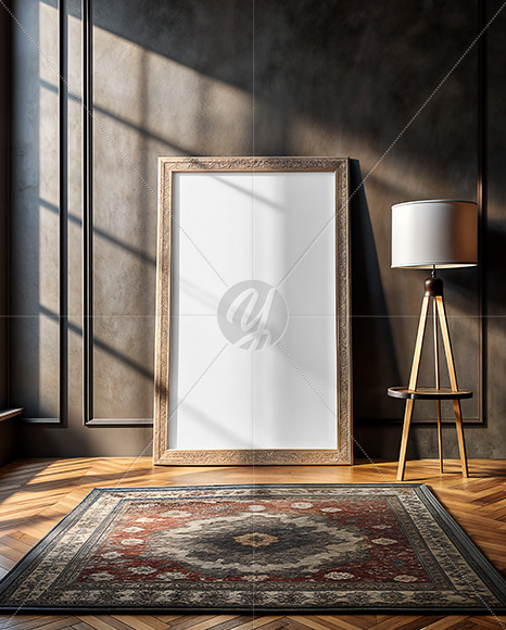 Framed Picture in Dark Room with Carpet Mockup