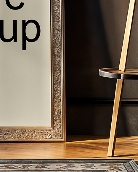 Framed Picture in Dark Room with Carpet Mockup