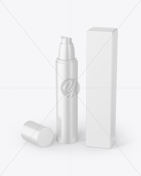 Glossy Cosmetic Bottle With Box Mockup