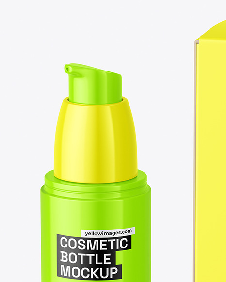 Glossy Cosmetic Bottle With Box Mockup
