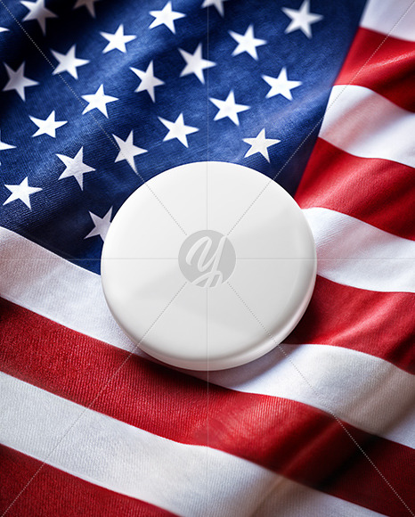 Round Pin Button on American Flag Mockup