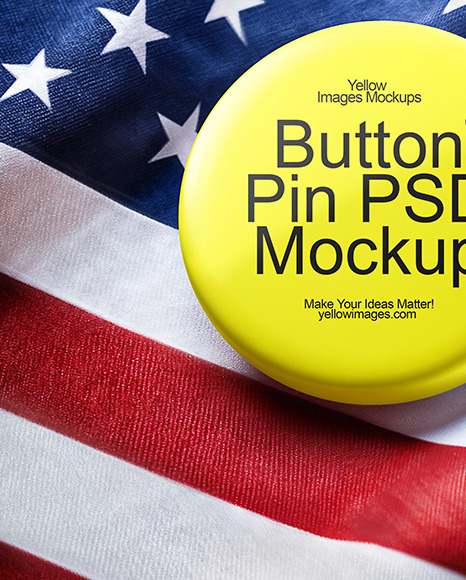 Round Pin Button on American Flag Mockup