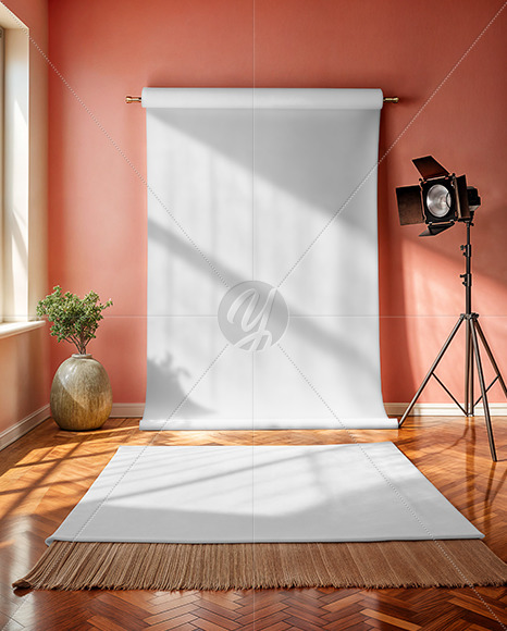 Backdrop with Carpet in a Photo Studio Interior Mockup