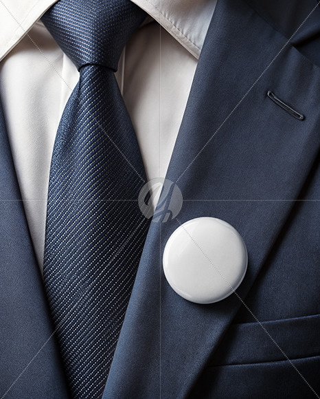 Pin-Back Button on a Dark Blue Suit Mockup