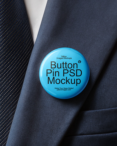 Pin-Back Button on a Dark Blue Suit Mockup