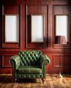 Three Wooden Framed Pictures with Green Chesterfield Chair Mockup