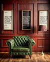 Three Wooden Framed Pictures with Green Chesterfield Chair Mockup