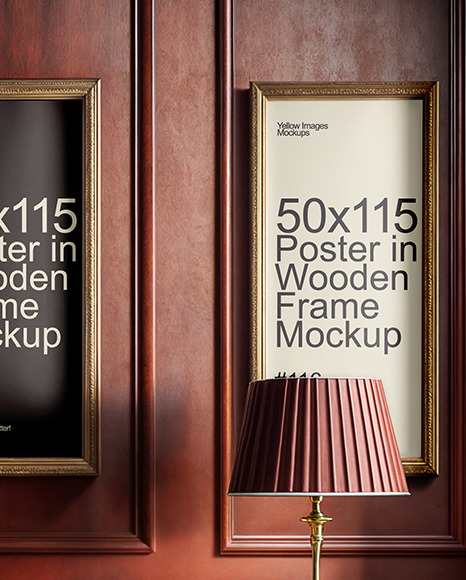 Three Wooden Framed Pictures with Green Chesterfield Chair Mockup