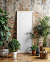 Wooden Framed Poster in a Plants Interior Mockup