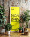 Wooden Framed Poster in a Plants Interior Mockup