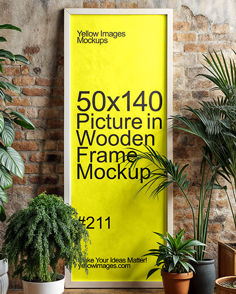 Wooden Framed Poster in a Plants Interior Mockup